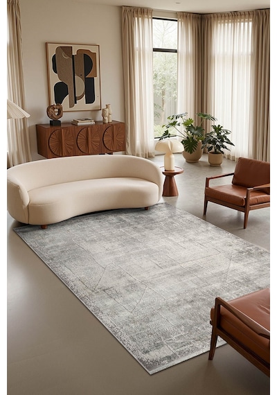 Matris Mı002g Gri Halı Modern Pamuk Taban Akrilik Tozuaz Salon Yatak Odası Koridor Halısı-1330