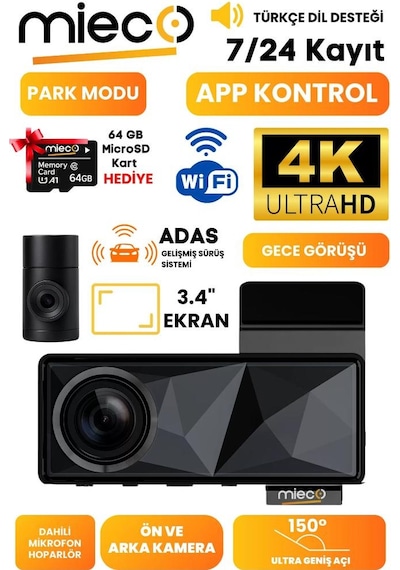 Mieco A11 Ön Ve Arka 4k Araç Kamerası Seti