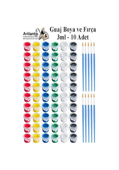 Guaj Boya 3 Ml 6 Renk Ve Resim Fırçası 10 Paket Mini Küçük Guaj Boya Etkinlik Boyama Boyası Su Bazlı Resim Okul Öncesi Çok Renkli