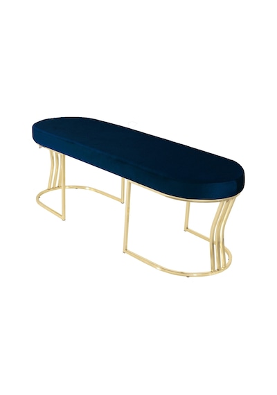 Viego Gold Smooth- Mavi Kapitoneli Model Puf & Bench & Koltuk- Oturak-uzun Makyaj Puff-yatak Odası Ucu &önü