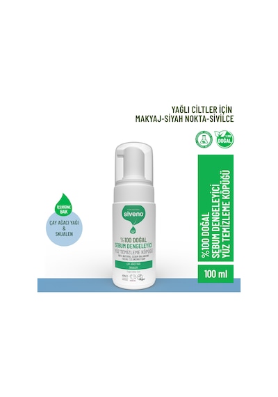 Siveno %100 Doğal Yüz Temizleme Köpüğü Yağlı Ciltler İçin Makyaj Siyah Nokta Sivilce Vegan 100 ML
