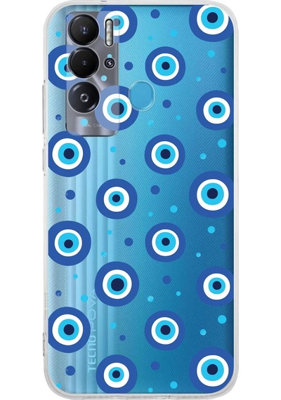 Teco Pova Neo İle Uyumlu 1mm Slim Fit Nazar Boncuğu 1 Baskılı Şeffaf Kılıf Şeffaf