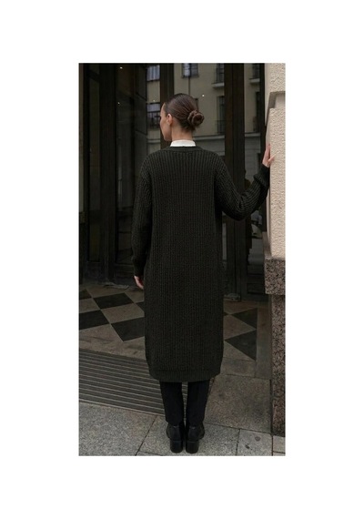 Onno Style Women Selanik Örgü Kadın Triko Uzun Hırka Siyah