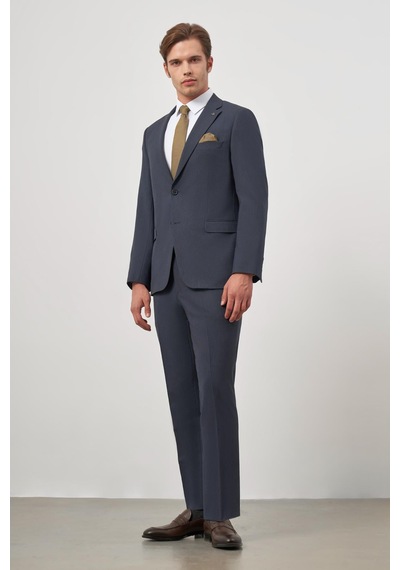 İmza Koyu Lacivert Kendinden Desenli Bez Ayağı Mono Yaka Tam Astar Tek Yırtmaç 2 Düğme 6 Drop Comfort Fit Classic Takım Elbise 1001240189 Koyu Lacivert