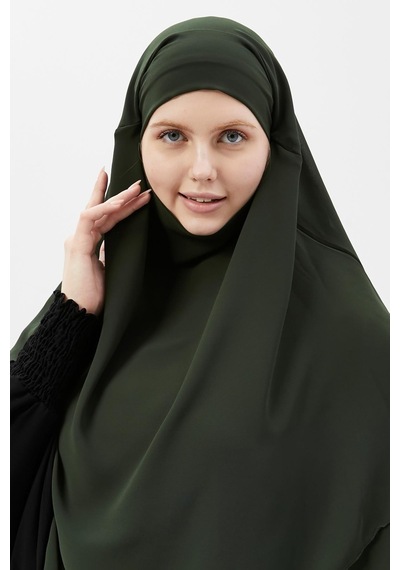 Altobeh Hazır Pratik Şifon Üç Katlı Peçeli Üçgen Hac Umre Şalı Sufle Hijab Nikap Haki