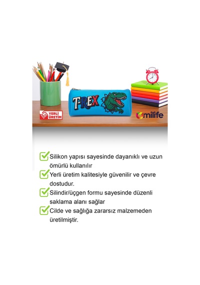 T-rex Tasarımlı Pvc Kalem Kutusu Dayanıklı Silikon Yapı, Çocuklar İçin Şık Ve Kullanışlı Saklama Kutusu, Çevre Dostu Ve Uzun Ömürlü Mavi