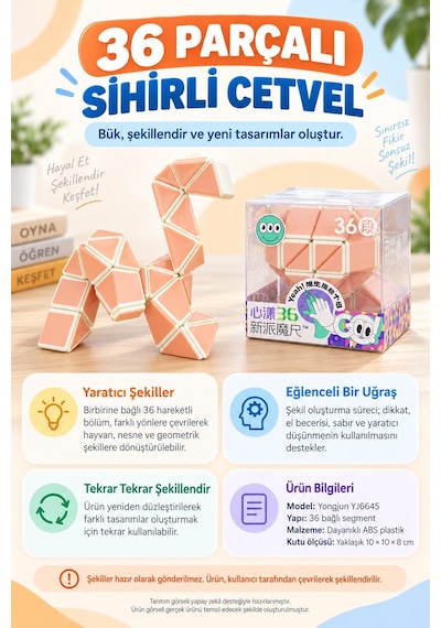 Magic Snake Zeka Oyunu Akıl Oyunu Sabır Oyunu 36 Segment Şekil Yılanı Turuncu