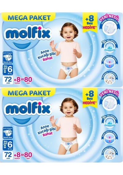 Molfix Bebek Bezi Beden:6 15+kg Extra Large 160 Adet Mega 6 Numara
