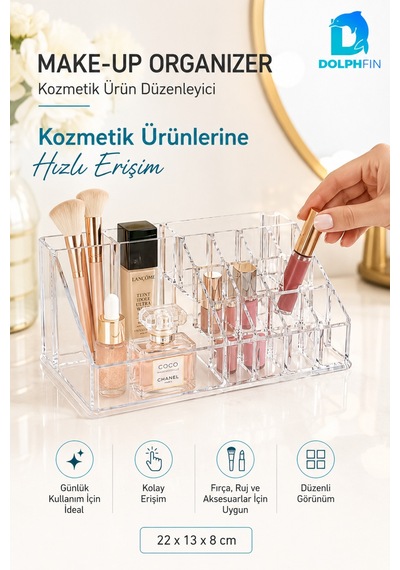 Şeffaf Makyaj Organizeri Çok Bölmeli Rujluk Masaüstü Kozmetik Düzenleyici