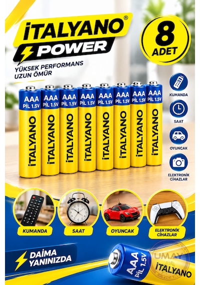 8 Adet R03 Aaa İnce Kalem Pil 1.5v Kumanda, Saat, Oyuncak Ve Elektronik Cihaz Pili