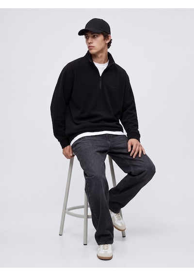 LTB Regular Fit Dik Yaka Polar Siyah Sweatshırt