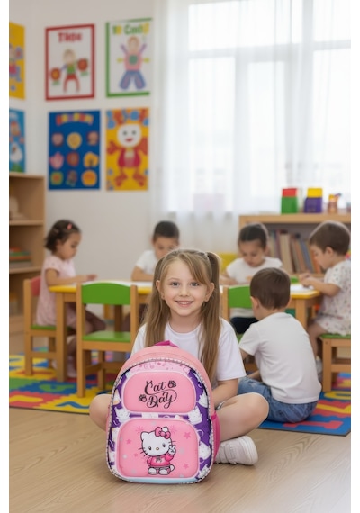 Kız Çocuk Hello Kitty Temalı Anaokulu Sırt Çantası Sevimli Tasarım, Su Geçirmez Ve Hafif Yeni Sezon Pembe