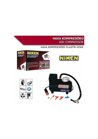Niken Plastik Gövdeli Siyah Mini Oto Araç Hava Kompresörü 12v