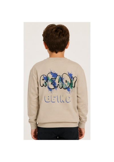 İrem Çocuk Giyim Erkek Çocuk Önü Arkası Ready Being Yazılı Bej Renk Sweatshirt Bej