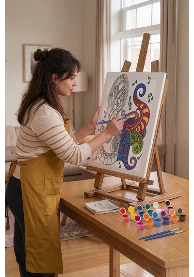 Müzik Notaları Desenli Mandala Tuval Boyama Seti 40x50 Cm
