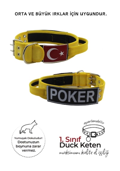 İsimli Bayraklı Elcikli Yumuşak Köpek Boyun Tasması Sarı
