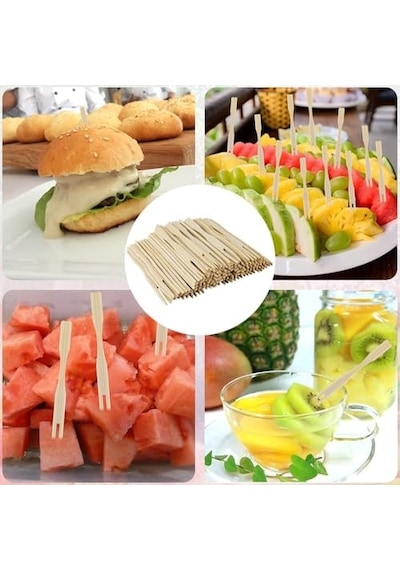 100 Paket Bambu Meze Çatalı, Meze İçin Kürdan, Meyve, Kokteyl, Şarküteri Tahtası Aksesuarları İçin 3,5 İnç Mini Çatal 100 Paket
