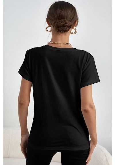 Unisex Rose Baskılı T-shirt Siyah