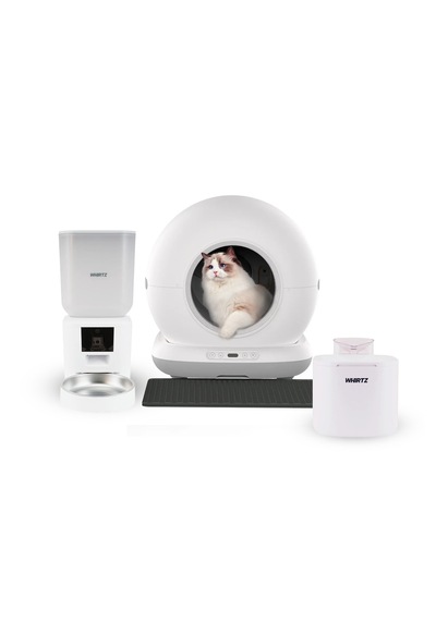 Akıllı Otomatik Kedi Tuvaleti, Mama Kabı Ve Su Pınarı - Beyaz 3'lü Pet Ürünleri Seti