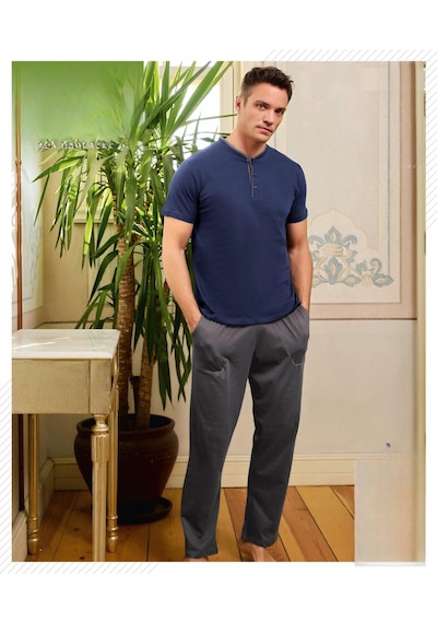 Pijamoni Erkek Düğme Yaka Kısa Kol Penye Pijama Takımı 6880/2 - 1 Adet Lacivert Pijamoni Erkek Düğme Yaka Kısa Kol Penye Pijama Takımı 6880/2 - 1 Adet Lacivert