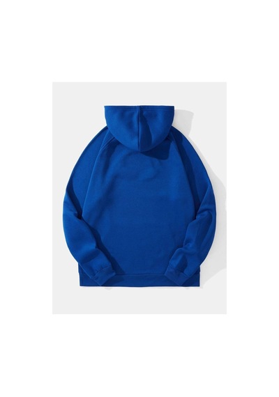 Düz Basic Sweatshirt - Sax Mavi Oversize Kapüşonlu Saks Mavi