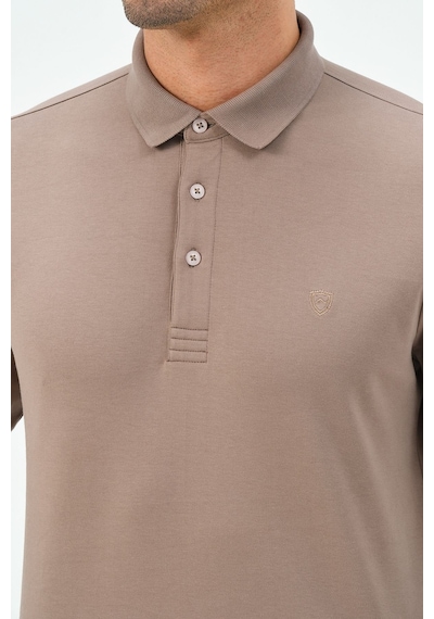 Uzun Kollu Regular Fit Erkek Polo Yaka T-shirt Vizon
