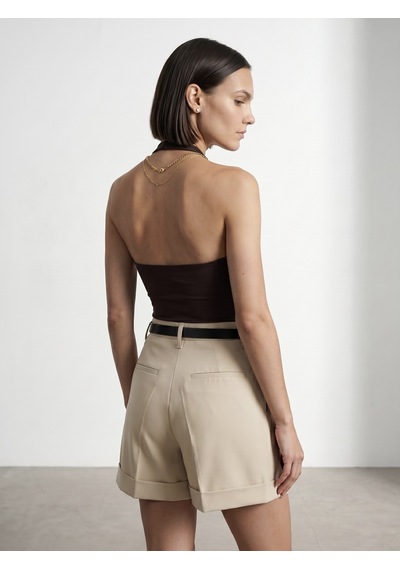 Dilvin 21231 Halter Yaka Bodysuit-koyu Kahve
