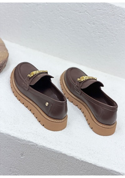 Mamma Mia D26ya-3765 Toka Detaylı Hakiki Deri 4cm Kalın Taban Loafer Ayakkabı Kadın Kahve