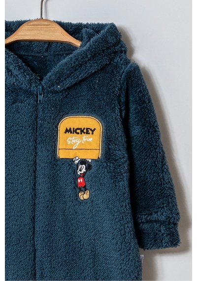 Kışlık Tatlı Welsoft Mickey Nakışlı Fermuarlı Kapüşonlu Bebek Tulum Lacivert