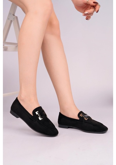 Nesilshoes Nesil Shoes Gabbel 305 Siyah Süet Siyah Taşlı Kadın Babet
