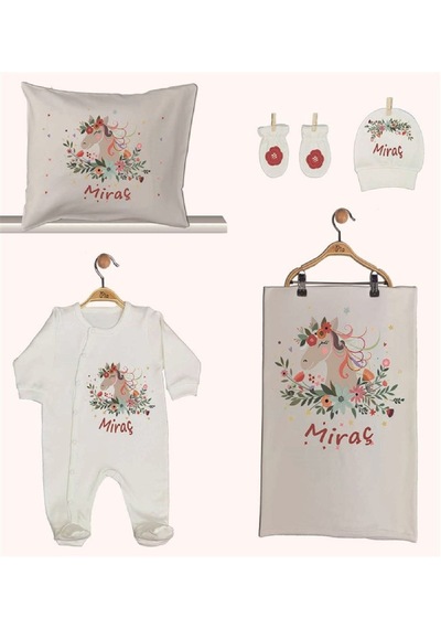 Pia Baby Gl 1949-02 İsme Özel Beşli Tulum Set Krem