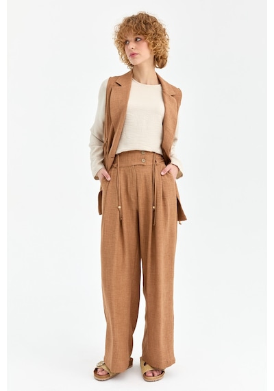 Esswaap Yelek Bluz Pantolon Takım Camel Kahverengi