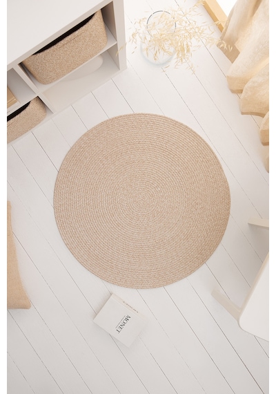 Ocean Home Textile Yıkanabilir Bej Kırçıllı Pamuklu Halı Kilim 80 Cm Çap