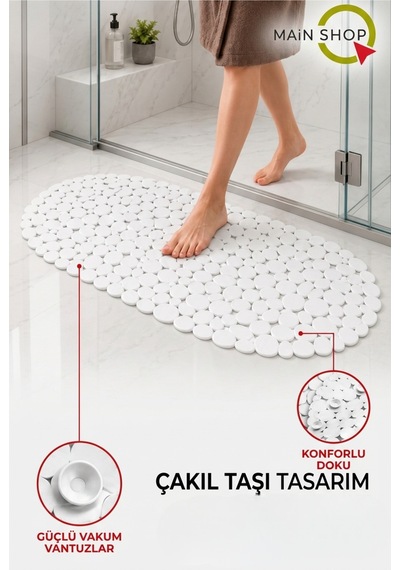 Güvenli Ve Kaydırmaz Duş Paspası - 34x68 Cm Vantuzlu Banyo Paspas Beyaz Renk M-130