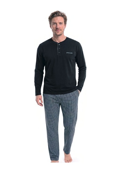 Pierre Cardin 6146 Erkek Uzun Kollu Yakası Düğmeli Pijama Takımı-siyah