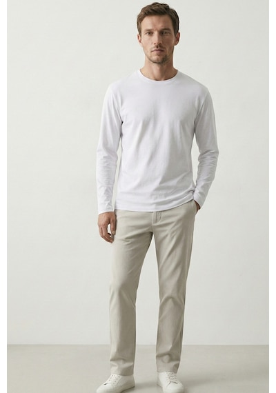 Elemge Pamuk Erkek Süprem Basic T-shirt Compact Penye Tok Kumaş Uzun Kollu Beyaz Sporcu Tişört Body 2XL