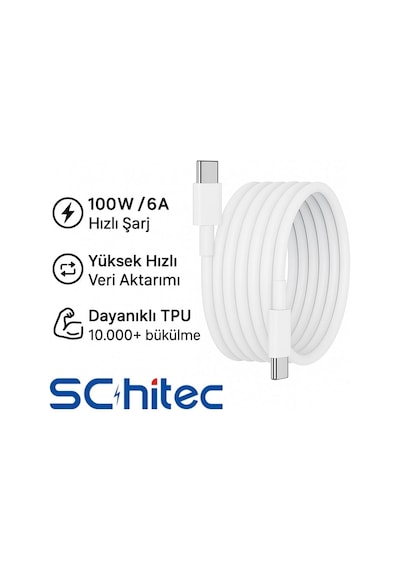 Schitec 3 Paket 6a 100w Type-c To Type-c Hızlı Data Ve Süper Şarj Kablosu 1 Metre / 2 Metre / 3 Metre Beyaz Sx102030 - Schitecsx1020303p Schitec 3 Paket 6a 100w Type-c To Type-c Hızlı Data Ve Süper Şarj Kablosu 1 Metre / 2 Metre / 3 Metre Beyaz Sx102030 - Schitecsx1020303p