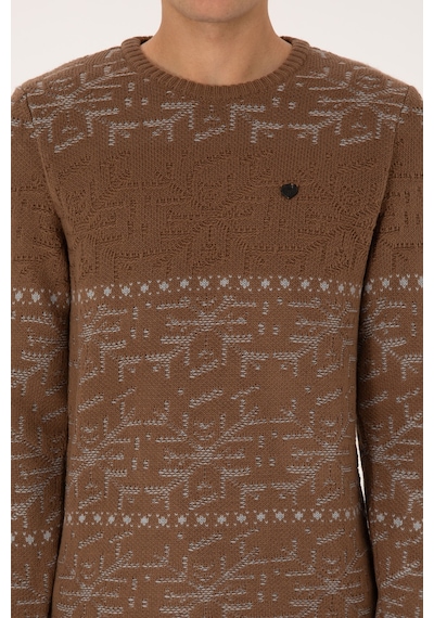 U.S. Polo Assn. Erkek Comfort Fit Bisiklet Yaka Kahverengi Kazak 50308237-VR029
