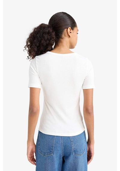 Defacto Slim Fit Dar Kesim Bisiklet Yaka Basic Düz Fitilli Kaşkorse Kısa Kollu Tişört C0097ax25auer105 Ekru