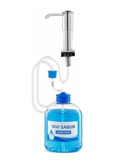 Standlı Gümüş Kapak Sıvı Sabunluk Siyah Çok Renkli