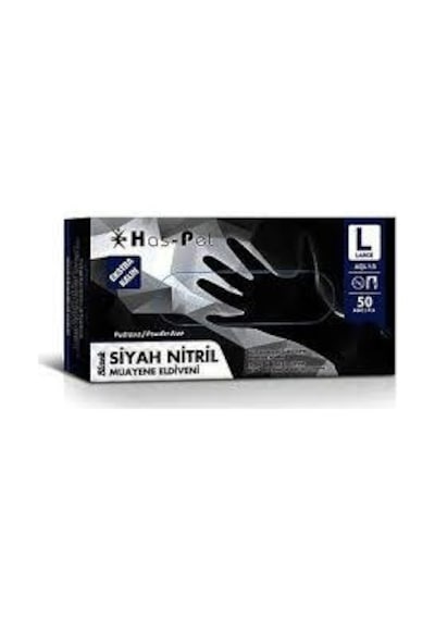 Haspet Siyah Nitril Eldiven L Beden 50 Adet