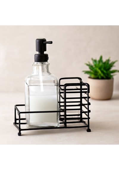 Cam Sıvı Sabunluk 500 Ml Siyah Metal Stand Ve Pompa