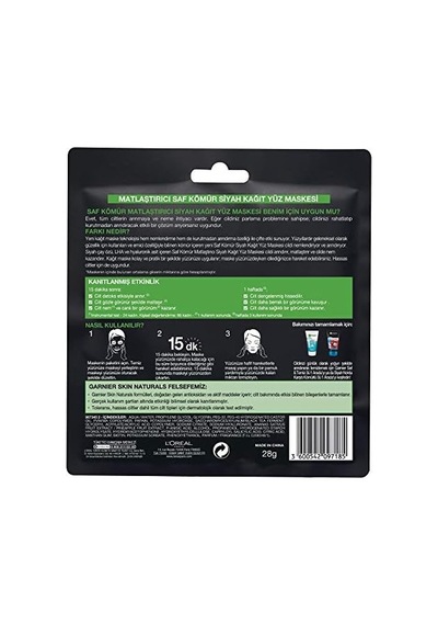 Skin Naturals Kömürlü Kağıt Yüz Maskesi Siyah Çay