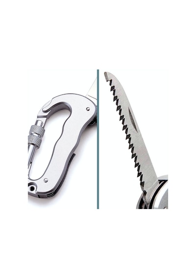 Omeniv Karabiner Kamp Çakı Fener Testere Kamp Bıçak Outdoor Anahtarlık Gümüş