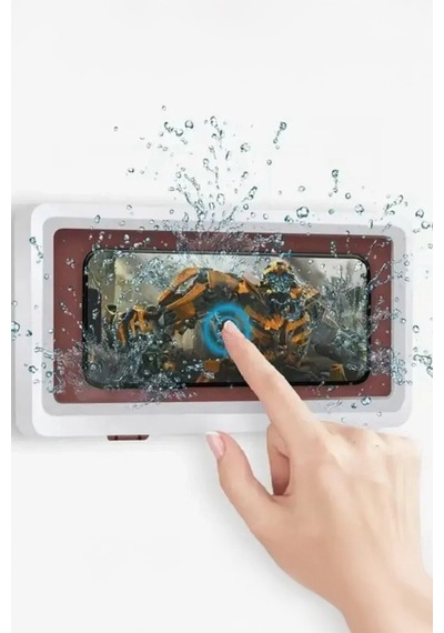 Thentech Duş Banyo Telefon Kılıfı Duvara Sabitlenir Su Geçirmez Kapaklı Dokunmatik Telefon Kılıfı Beyaz