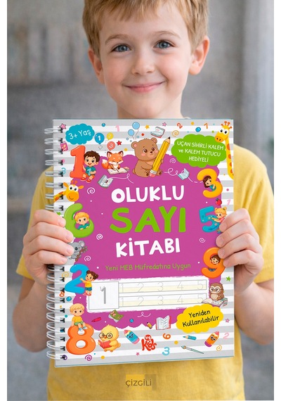 Oluklu Sayı Kitabı - Sihirli Kalem Seti - Kabartmalı Yeniden Kullanılabilir Yazma Öğrenme Kitabı