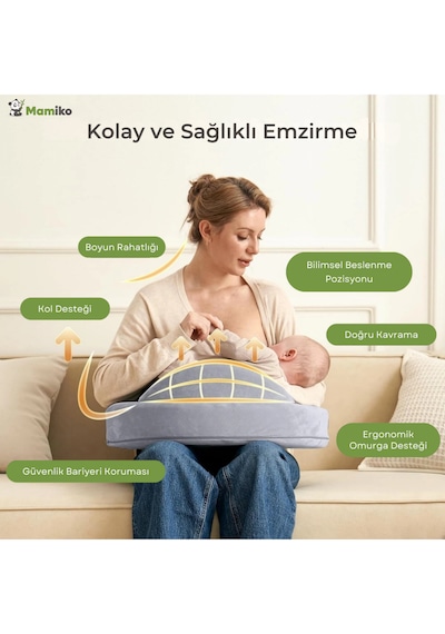 Emzirme Yastığı, Visco Yastık, Yıkanabilir Kılıf, Memory Foam, Güvenlik Bariyerli Geniş Minder Gri