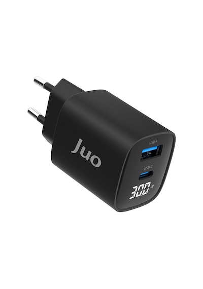 Juo 30W Gan Led Ekranlı Type-c + Usb-a Hızlı Şarj Cihazı Android & Apple Uyumlu iPhone Şarj Aleti