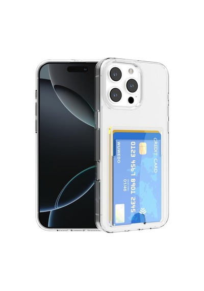 Apple Uyumlu iPhone 16 Pro Max Kılıf Kartlık Bölmeli Arkası Şeffaf Soft Dayanıklı Kılıf Kapak