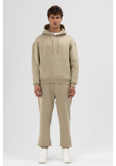 Vamos Basic Oversize Kapüşonlu Sweatshirt Haki